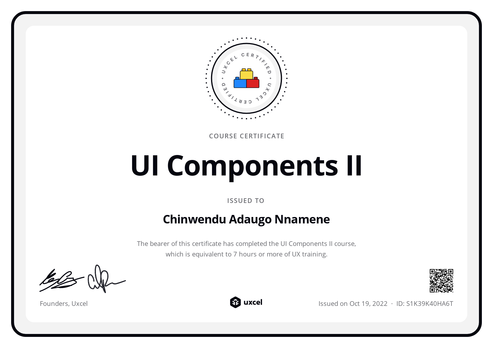 Chinwendu Adaugo Nnamene's certificate